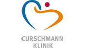 Stilisierte Herzform in Blau und Orange mit einem roten Punkt über dem Schriftzug CURSCHMANN KLINIK.
