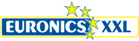 Blau-weißes Logo mit dem Schriftzug EURONICS XXL und vier gelben Sternen.