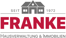 Logo mit einem grauen Haus-Icon, dem roten Schriftzug FRANKE sowie dem Text Seit 1972 und Hausverwaltung & Immobilien.