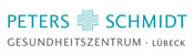 Schriftzug Peters Schmidt mit einem hellblauen Kreuzsymbol und der Zeile Gesundheitszentrum Lübeck.