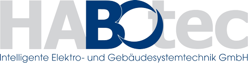 Schriftzug HABOTEC in Grau und Blau mit dem Untertitel Intelligente Elektro- und Gebäudesystemtechnik GmbH.