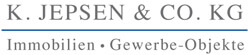 Schriftzug K. JEPSEN & CO. KG über einer blauen Linie und den Worten Immobilien und Gewerbe-Objekte.