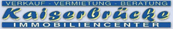 Blaues Logo mit dem Schriftzug Kaiserbrücke Immobiliencenter und den Worten Verkauf, Vermietung und Beratung.