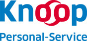 Blau-roter Schriftzug Knoop Personal-Service mit zwei ineinander verschlungenen roten Kreisen.