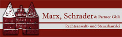 Logo mit einer roten Illustration eines historischen Stadttors und dem Text Marx, Schrader & Partner GbR Rechtsanwalt- und Steuerkanzlei.