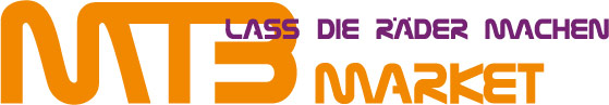 Orangefarbenes Logo mit dem Schriftzug MTB MARKET und dem violetten Slogan LASS DIE RÄDER MACHEN.