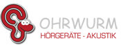 Roter Wurm in Form eines menschlichen Ohrs neben dem Schriftzug OHRWURM HÖRGERÄTE - AKUSTIK.