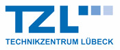 Blaues Logo mit dem Schriftzug TZL, dem Text Technikzentrum Lübeck und drei quadratischen Elementen in verschiedenen Blautönen.