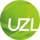 Weißer Schriftzug UZL in einem grünen Kreis mit abstrakten Mustern.