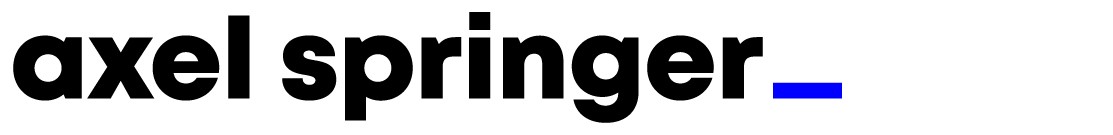 Schwarzer Schriftzug axel springer gefolgt von einem blauen Unterstrich auf weißem Hintergrund.