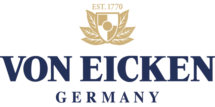 Logo mit dem Text EST. 1770, VON EICKEN und GERMANY unter einem goldenen Wappen mit Blättern.