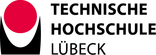 Roter Kreis über einer schwarzen Schalenform neben dem Schriftzug Technische Hochschule Lübeck.