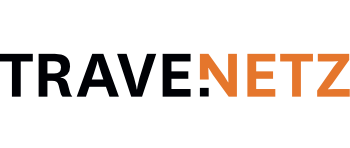 Der Schriftzug TRAVENETZ in Großbuchstaben, wobei der erste Teil schwarz und der zweite Teil orange gestaltet ist.